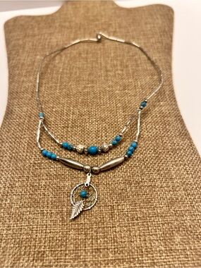 Silver-Tone Turquoise Bead Dreamcatcher Layered Necklace